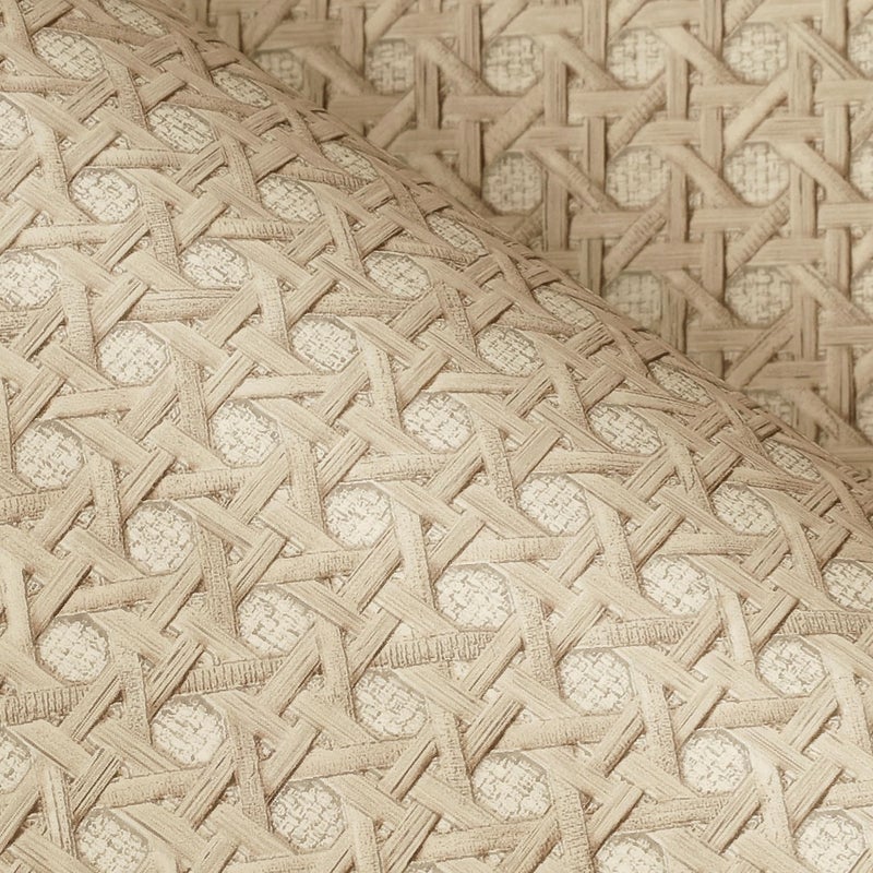 FunStick Tan Brown Rattan Wallpaper Peel and Stick Cane Webbing Wicker Weave Beige Rattan Contact Paper for Furniture Cabinets Waterproof Boho Faux Textured Wall Paper Self Adhesive Burlap Fabric Roll - Image 1