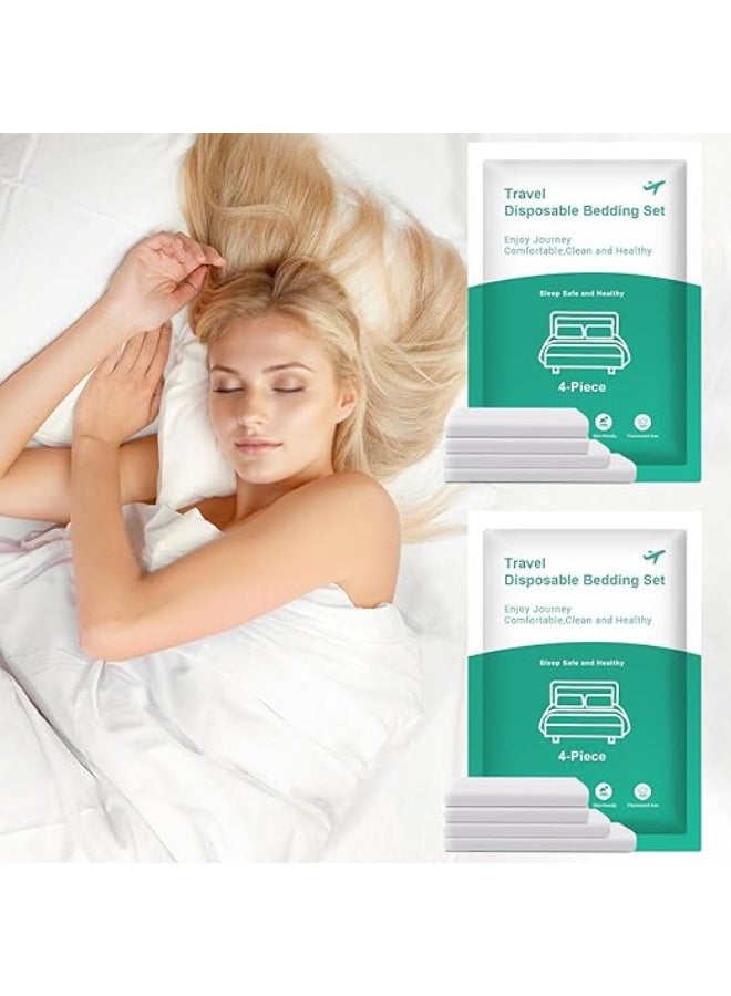 RION 8 PCS Disposable Bed Sheets Set: Queen Size with 2 Bed Sheets, 2 Quilt Covers, and 4 Pillowcases - Perfect for Business Trips, Spa & Hotel Stays - Image 1