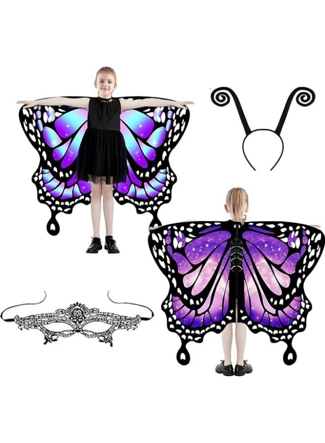 CCOVERY Butterfly Wings for Girls, Double Sided Printing Butterfly Wings with Antenna Headband and Mask, Fairy Ladies Cape Nymph Pixie Cloak - Image 1