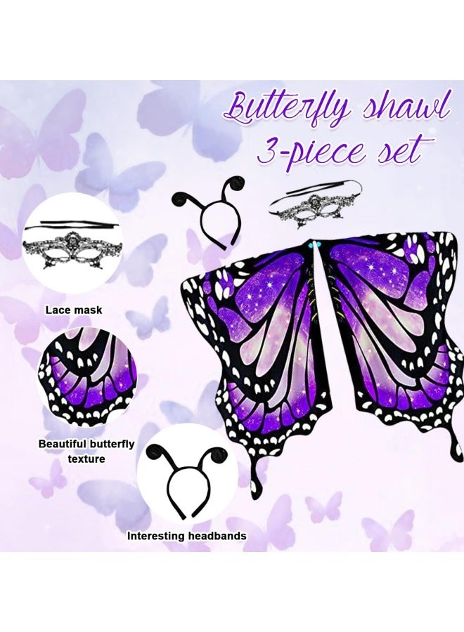 CCOVERY Butterfly Wings for Girls, Double Sided Printing Butterfly Wings with Antenna Headband and Mask, Fairy Ladies Cape Nymph Pixie Cloak - Image 4