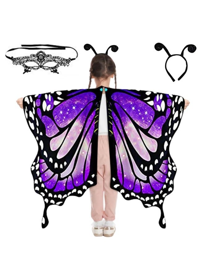 CCOVERY Butterfly Wings for Girls, Double Sided Printing Butterfly Wings with Antenna Headband and Mask, Fairy Ladies Cape Nymph Pixie Cloak - Image 2