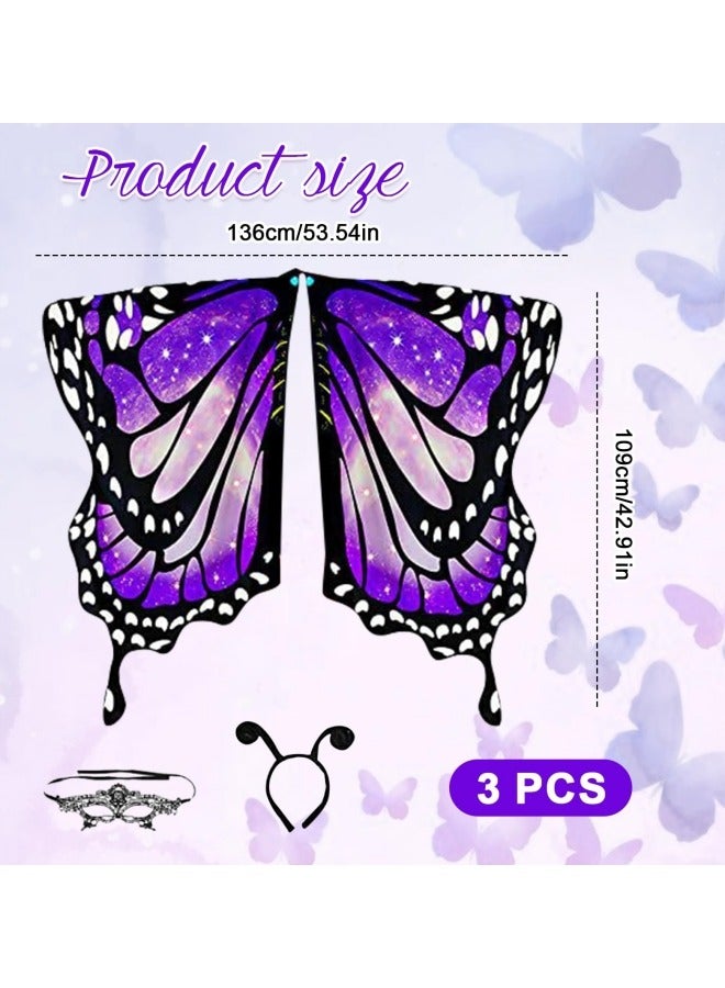 CCOVERY Butterfly Wings for Girls, Double Sided Printing Butterfly Wings with Antenna Headband and Mask, Fairy Ladies Cape Nymph Pixie Cloak - Image 3