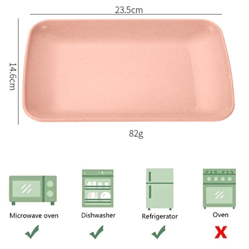 MYTHOS 2 Pack Big Rectangular Dinner Plates, 9.65 x 5.7 in Unbreakable Wheat Straw Plates, Reusable Durable Lightweight Salad Plate for Fruits, Snack, Pasta, Cake, Dessert, Dishes (2, Pink) - Image 2