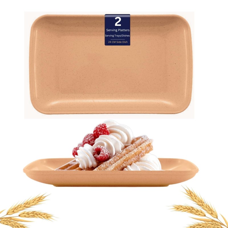MYTHOS 2 Pack Big Rectangular Dinner Plates, 9.65 x 5.7 in Unbreakable Wheat Straw Plates, Reusable Durable Lightweight Salad Plate for Fruits, Snack, Pasta, Cake, Dessert, Dishes (2, Pink) - Image 1