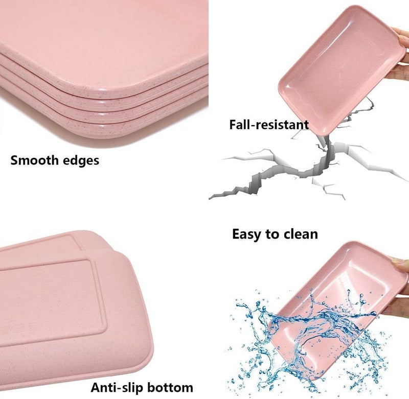 MYTHOS 2 Pack Big Rectangular Dinner Plates, 9.65 x 5.7 in Unbreakable Wheat Straw Plates, Reusable Durable Lightweight Salad Plate for Fruits, Snack, Pasta, Cake, Dessert, Dishes (2, Pink) - Image 3