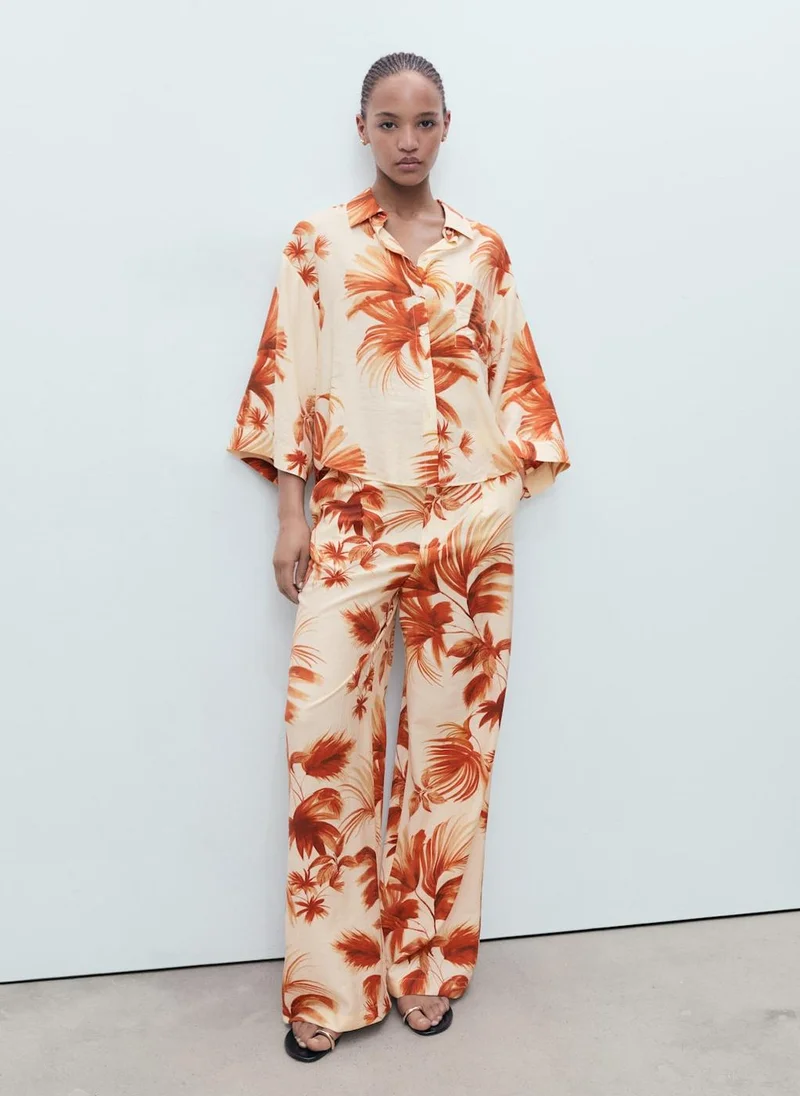 مانجو Palm-Tree Shirt With Three-Quarter Sleeves