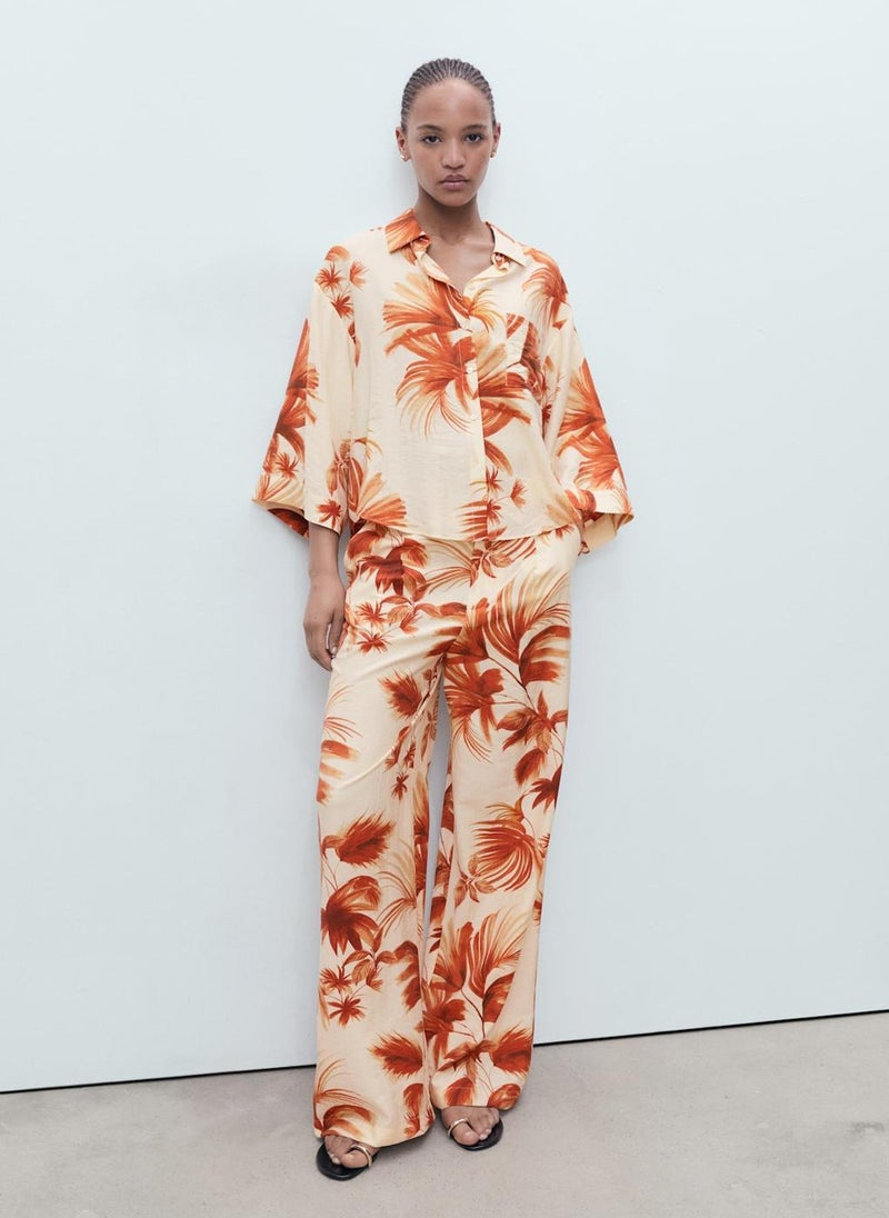 MANGO Palm-Tree Shirt With Three-Quarter Sleeves  - Image 1