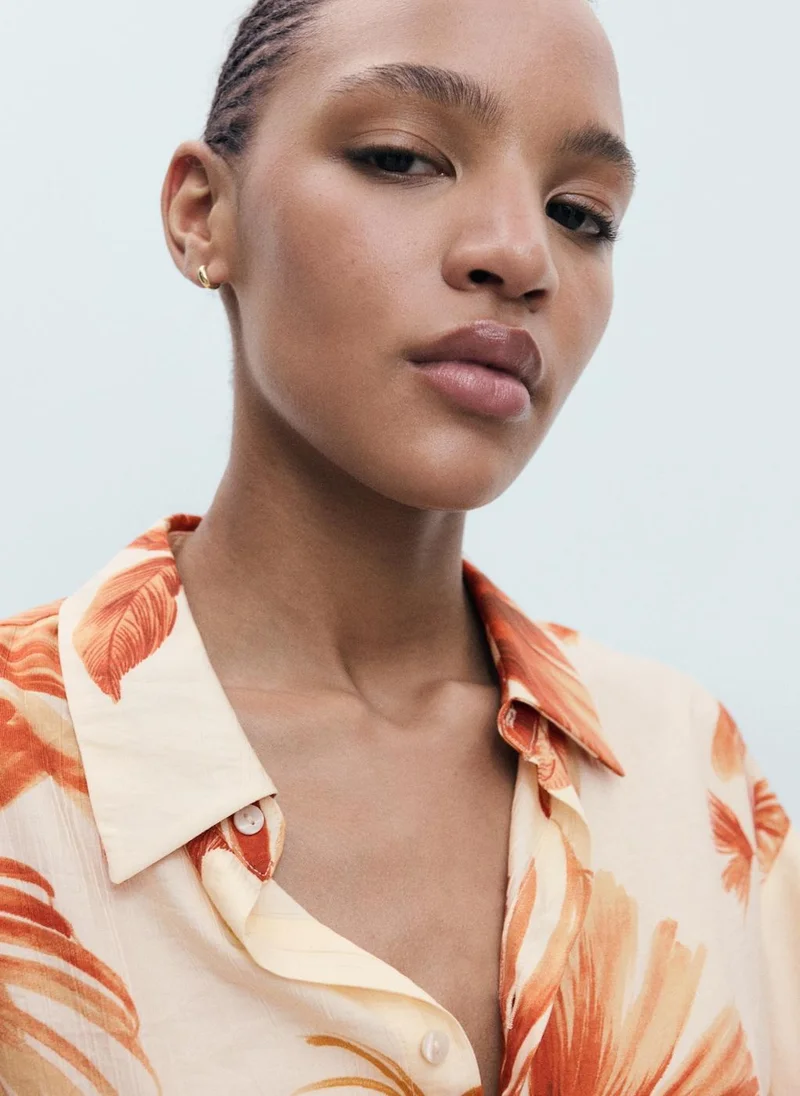 MANGO Palm-Tree Shirt With Three-Quarter Sleeves