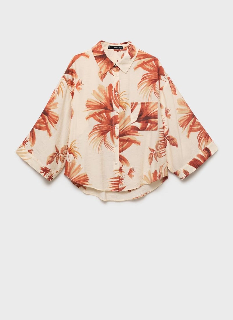 MANGO Palm-Tree Shirt With Three-Quarter Sleeves  - Image 4