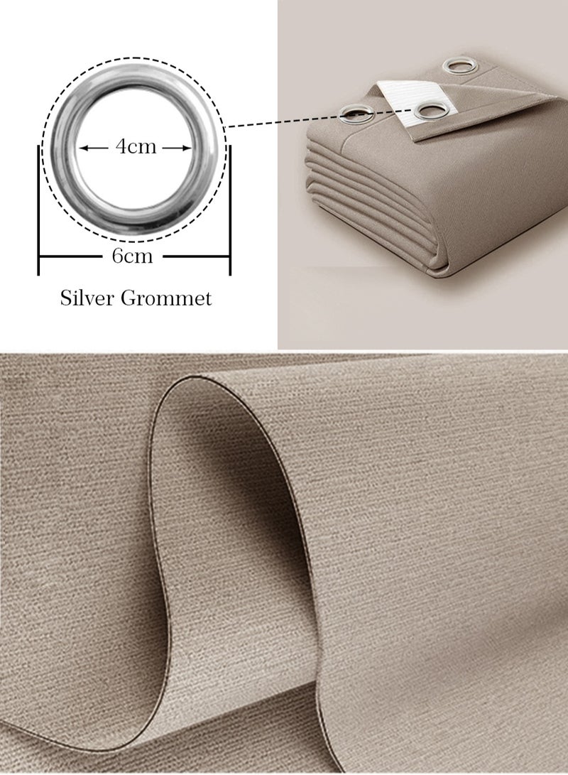 Double-Sided Chenille Blackout Curtain – Grommet Top, 95% Light Blocking, Single Panel, Fits Windows 125–165 cm Wide (Warm Beige W250 × H310 cm) - Image 3