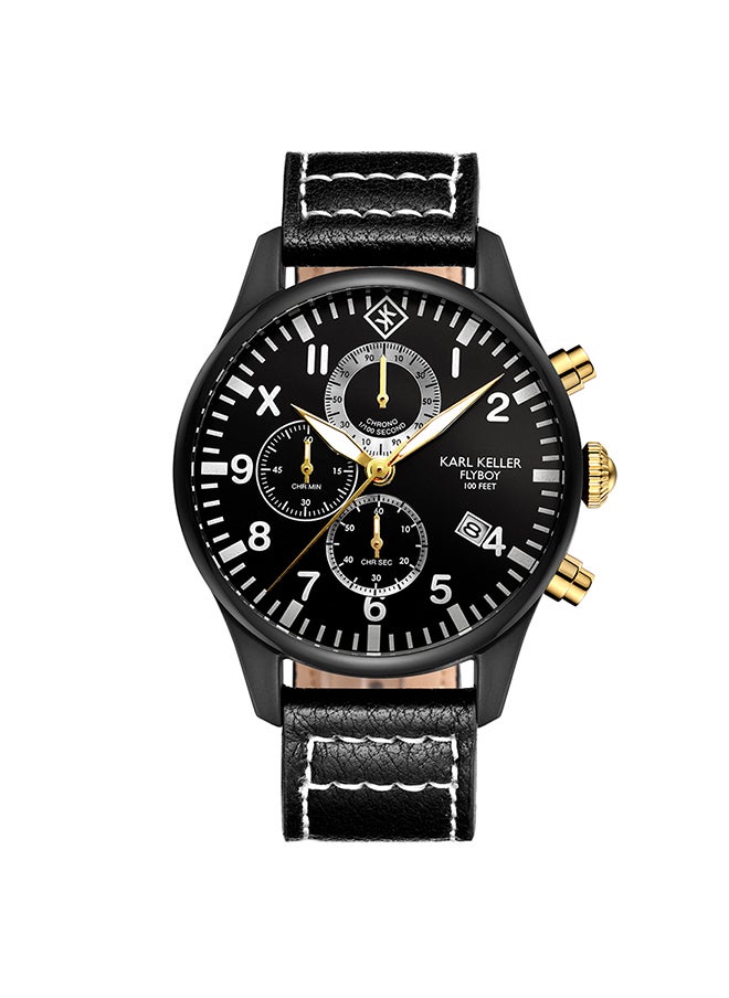 KARL KELLER - Men's Chronograph Round Shape Leather Wrist Watch KKAV8206 - 43 Mm - Image 1