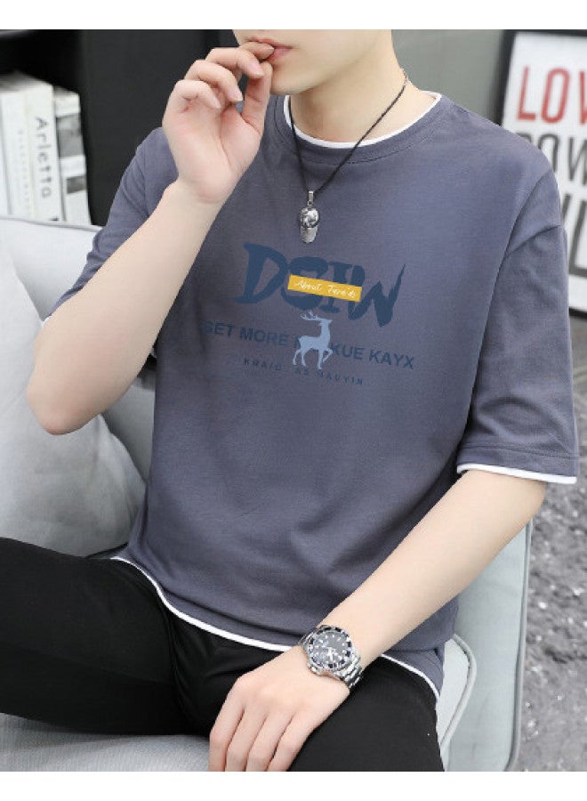 FOLUNSI men's Summer Fake Two-piece T-shirt - Comfortable, Skin-friendly, Breathable Short Sleeve Tee - Image 1