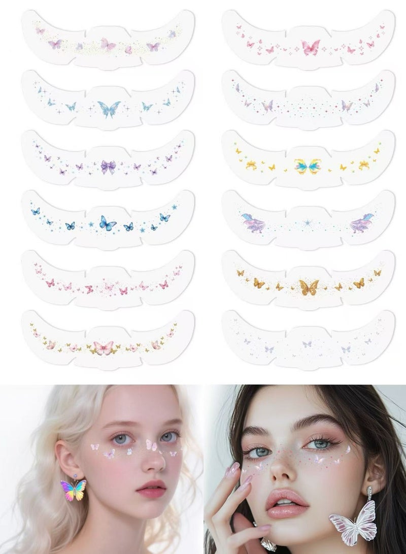 YANCI 12 pieces of butterfly freckle tattoo stickers, high-end butterfly facial makeup stickers, party music festival tattoo stickers - Image 1