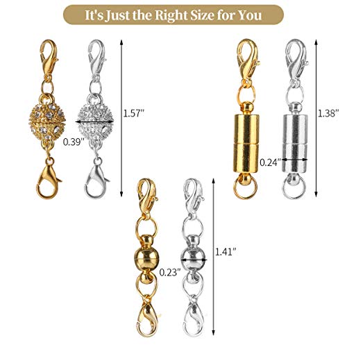 Aiskaer 16 Pcs Magnetic Lobster Clasps for Jewelry Necklace Bracelet, Rhinestone Ball and Cylindrical + Ball Tone Lobster Clasp - Image 2