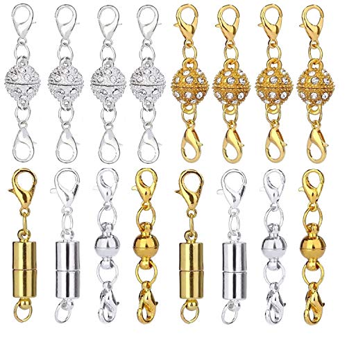 Aiskaer 16 Pcs Magnetic Lobster Clasps for Jewelry Necklace Bracelet, Rhinestone Ball and Cylindrical + Ball Tone Lobster Clasp - Image 1