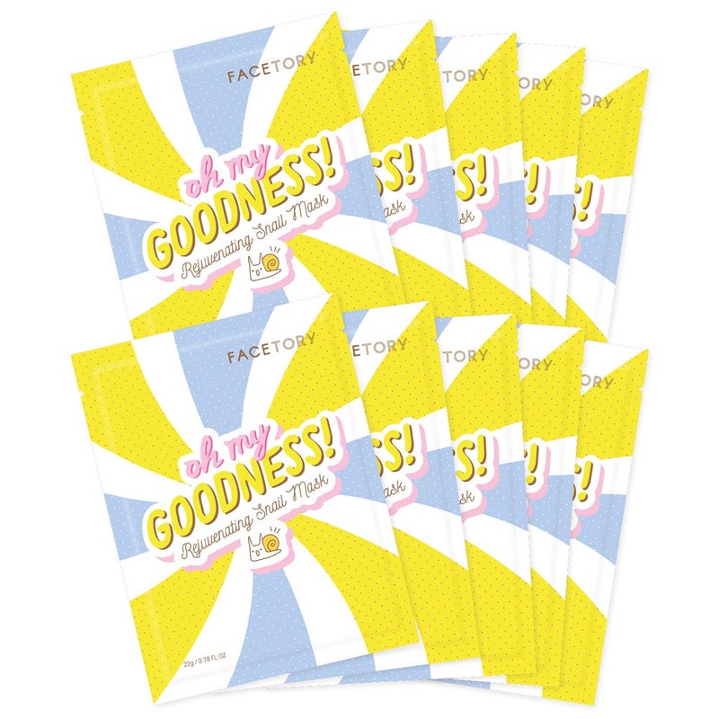 FACETORY K Beauty Face Mask Skin Care  OH MY GOODNESS REJUVENATING SNAIL Sheet Mask with Snail Essence  Hyaluronic Acid  Hydrate Soothe Seal in Moisture 10 Pack