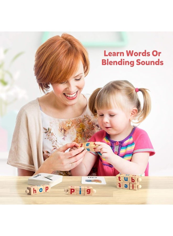Coogam Coogam Wooden Reading Blocks Short Vowel Rods Spelling Games, Flash Cards Turning Rotating Letter Puzzle for Kids, Site Words Montessori Spinning Alphabet Learning Toy for Preschool Boys Girls  - Image 5