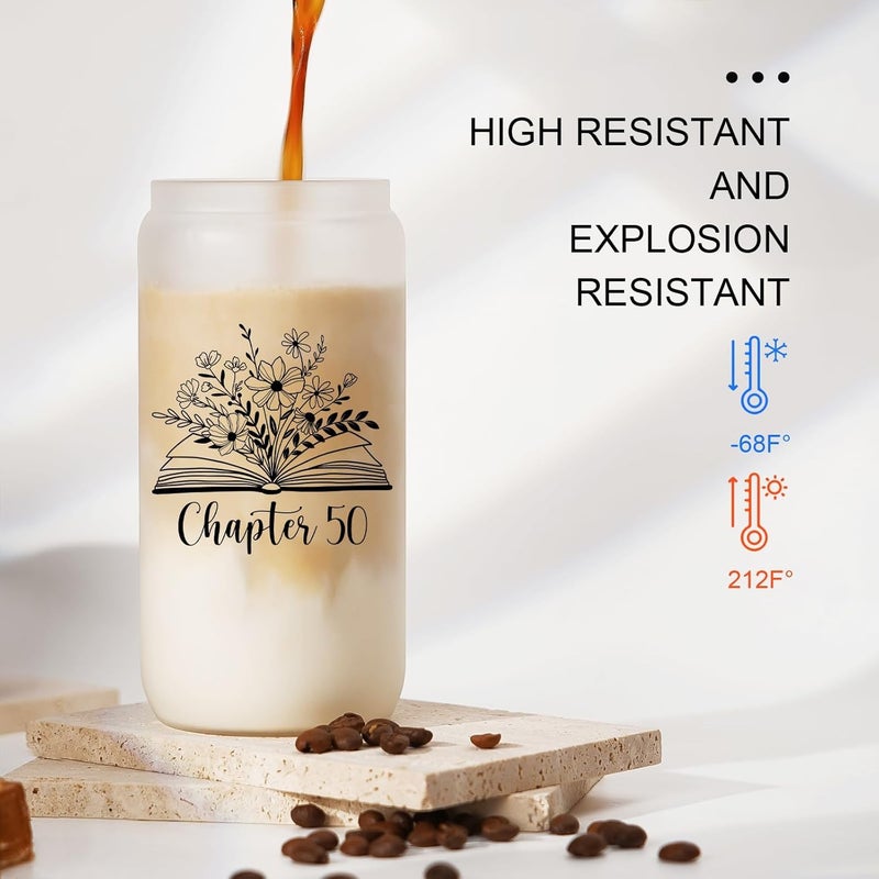 SteadStyle 50th Birthday Gifts for Her - 16oz Frosted Glass Cup with Lids and Straw, 50 Year Old Birthday Gifts for Women, Happy 50s Birthday Decoration for Mom, Sister, Friends, Daughter, Wife, - Image 4