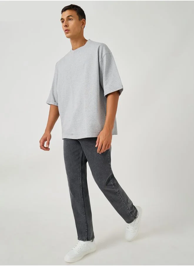 Styli Styli Boxy Fit Terry T-Shirt with Turn-Up Sleeve