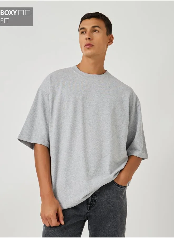 Styli Styli Boxy Fit Terry T-Shirt with Turn-Up Sleeve