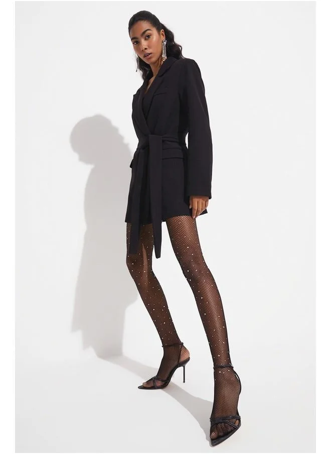 JUNE June Tie Detailed Blazer Jacket Black