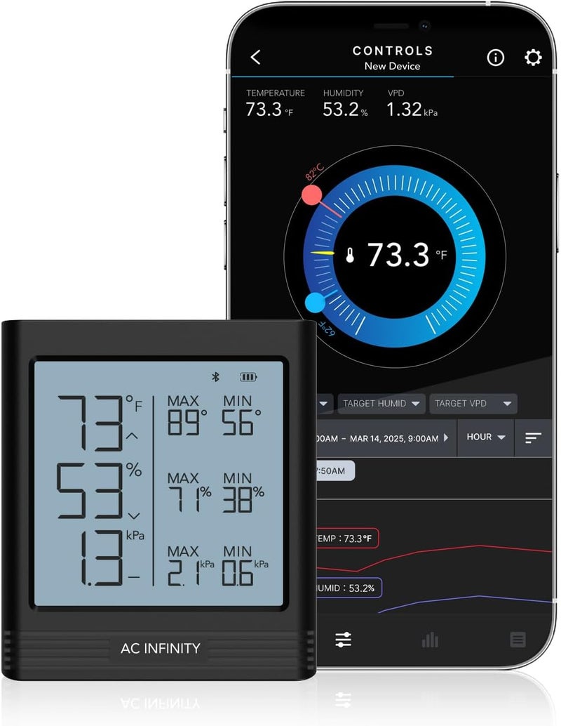 AC Infinity CLOUDCOM B2, Temperature Humidity VPD Smart Hygrometer with LCD Display & Bluetooth App Monitor, Climate Gauge Thermometer for Basements, Guitar Rooms, Grow Tents and Greenhouses - Image 1
