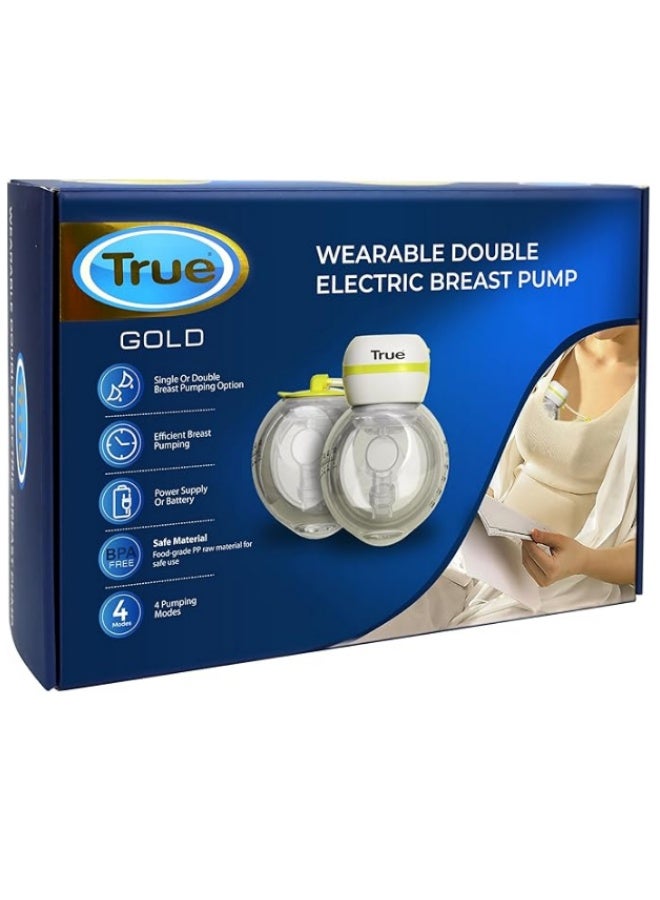 ترو مضخة حليب كهربائية مزدوجة قابلة للارتداء من ترو جولد | بدون استخدام اليدين وخفيفة الوزن | 4 أوضاع للشفط | بطارية قابلة لإعادة الشحن | خالية من مادة BPA | تشغيل هادئ - Image 1