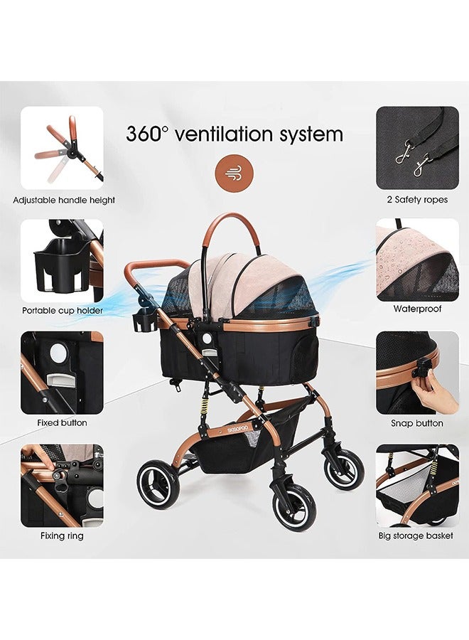 Generic 3-in-1 pet Stroller Travel System 4 Wheels Foldable Aluminum Alloy Frame Carriage for Small Medium Dogs/Cats Easy Storage Basket.  - Image 3