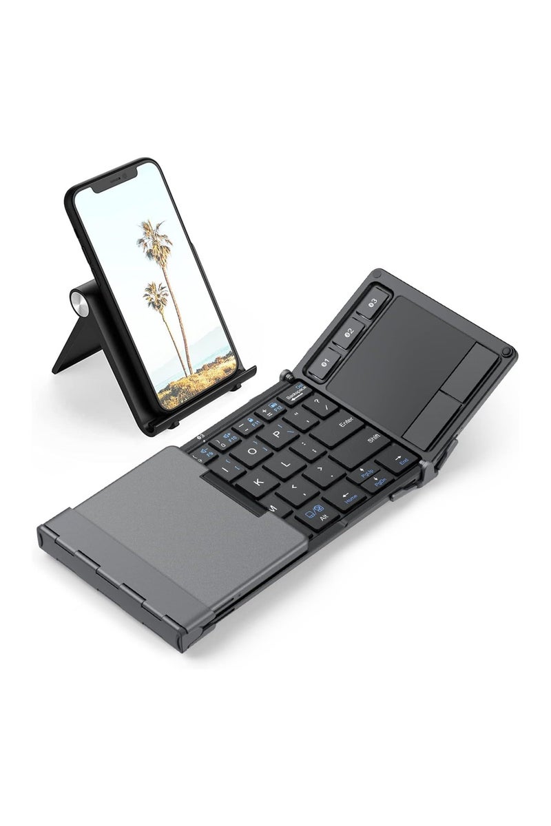 آيكليفير لوحة مفاتيح لاسلكية قابلة للطي مع لوحة لمس حساسة، ولوحات مفاتيح بلوتوث ثلاثية الطي بحجم الجيب - Image 1