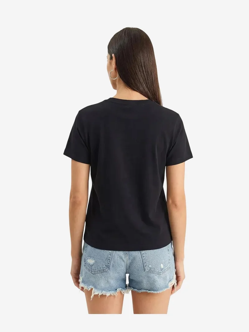Bianco Lucci Black LUCCI Embroidered Crew Neck T-Shirt for Women | Best Price UAE