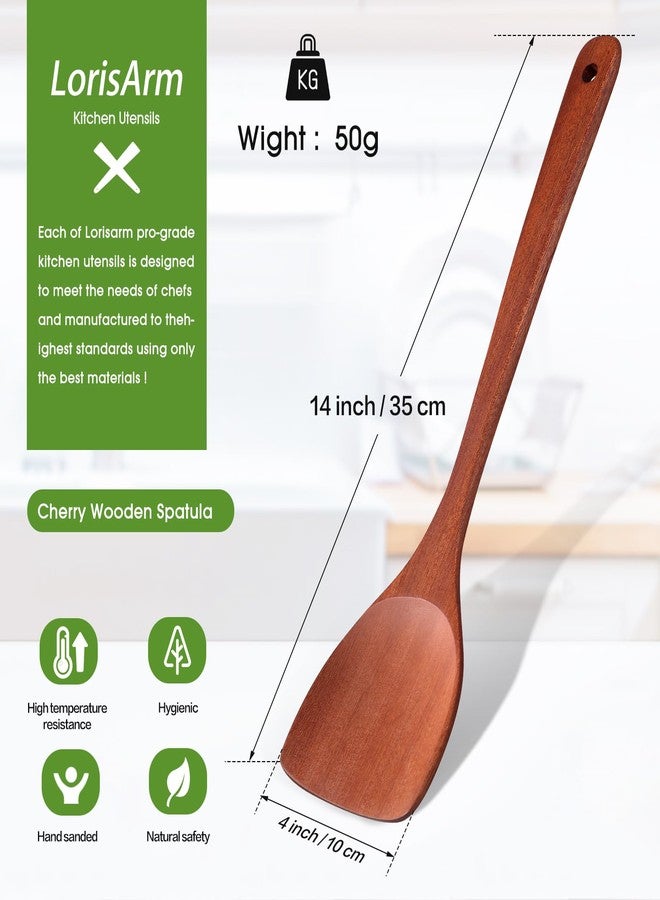 LorisArm 13.5-inch Cherry Wooden Spatula Turner Long Handle, Wood Kitchen Spatula Turner, Egg Scraper, Wood Cooking Utensil, Kitchen Spatulas for Flipping, Serving, Scraping & Turning. - Image 3