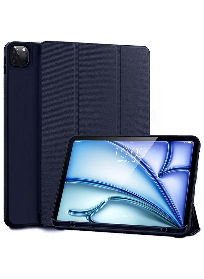 DUSALA (for iPad Air 13 2024) Folio Case Lightweight Slim Leather Cover with Pen Slot Shockproof Back Stand Cover Auto Wake/Sleep Dark Blue - Image 1
