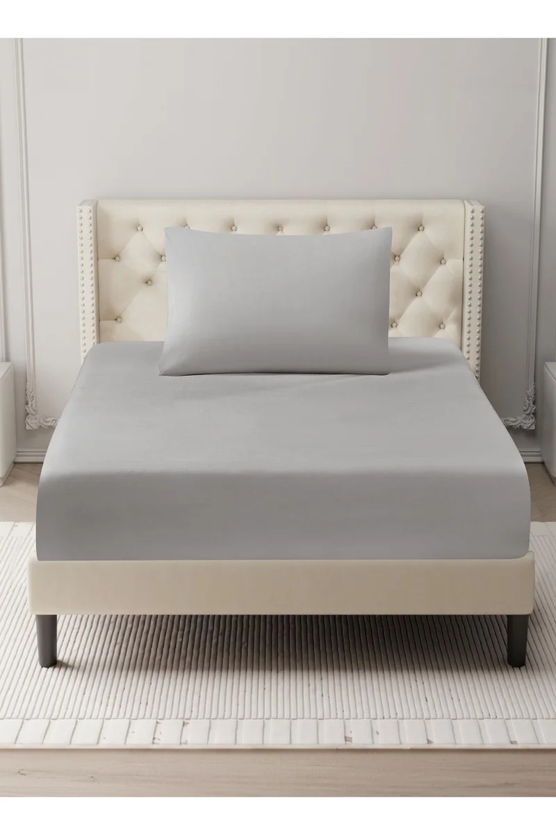 دوناتيلا Bedding Fitted Sheet - Fits 120x200 Cm For Single Bed - 2 Pcs (1 Fitted Sheet and 1 Pillowcases) - 35 Cm Deep Pocket - Solid Bed Sheet