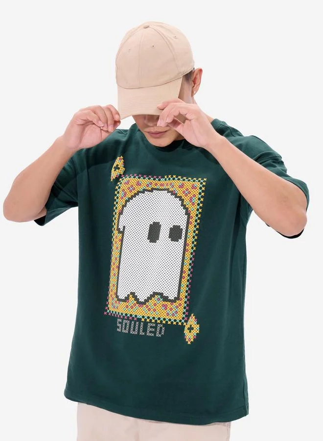 The Souled Store Men Green Soul Graphic Oversized T-Shirt