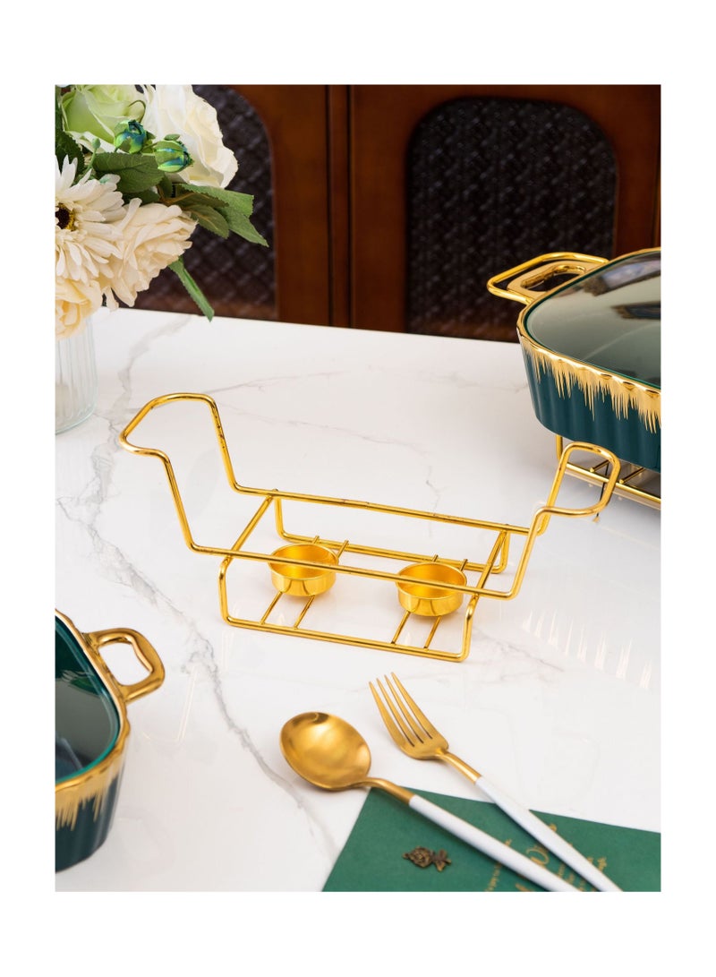 Large Porcelain Casserole Dish 15 Inch 2.3L with Elegant Gold Trim
