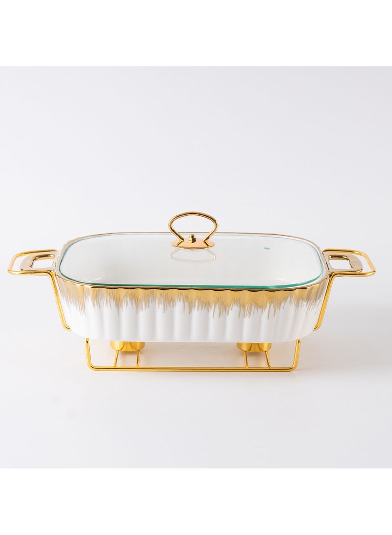 Large Porcelain Casserole Dish 15 Inch 2.3L with Elegant Gold Trim