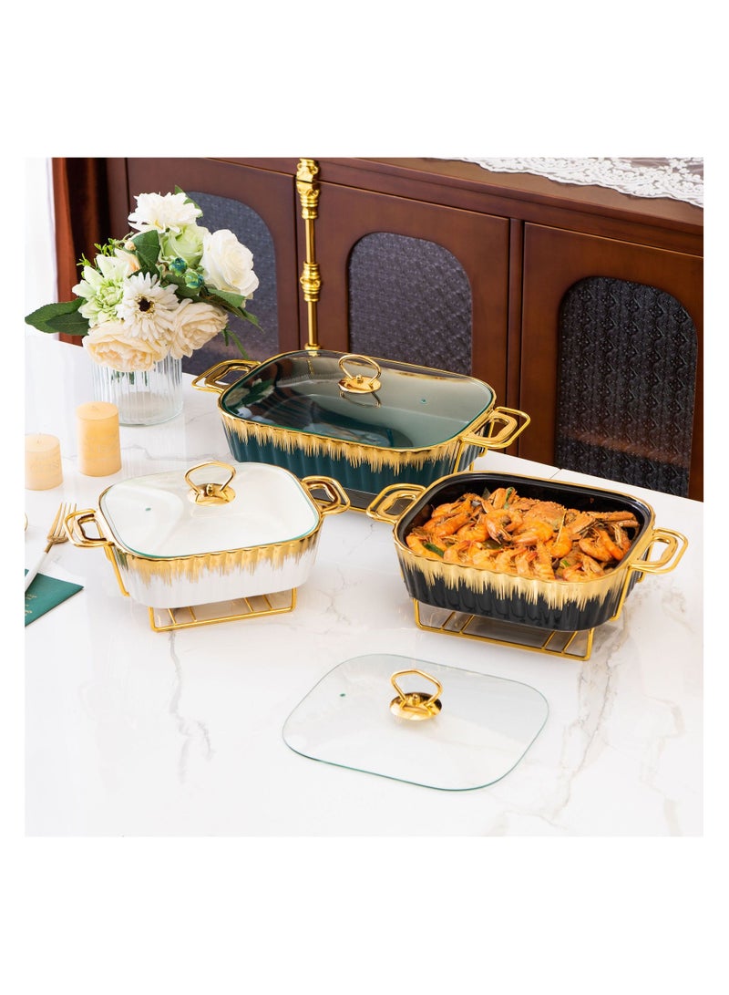 Large Porcelain Casserole Dish 15 Inch 2.3L with Elegant Gold Trim