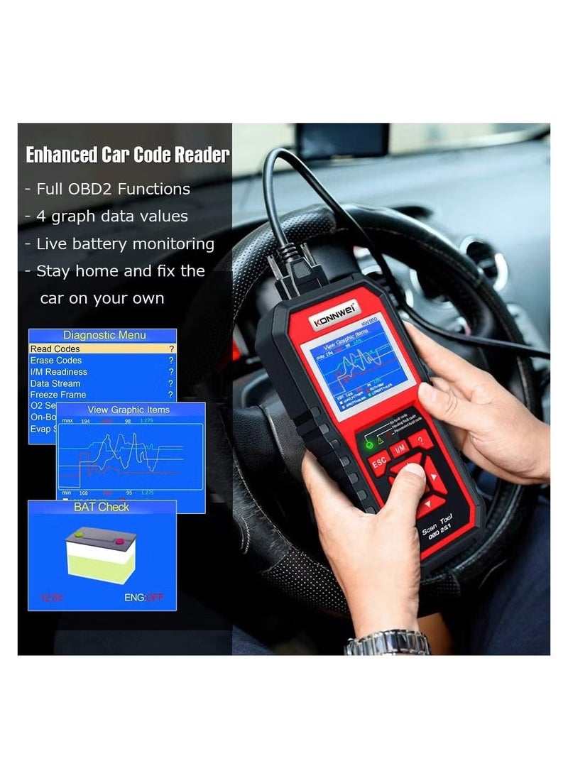 Konnwei - KONNWEI KW850 OBDII Scanner - Professional Auto Code Reader for Diagnosing Check Engine Light in OBDII Cars，Universal Automotive Code Scanner Diagnostic Tool - Image 1