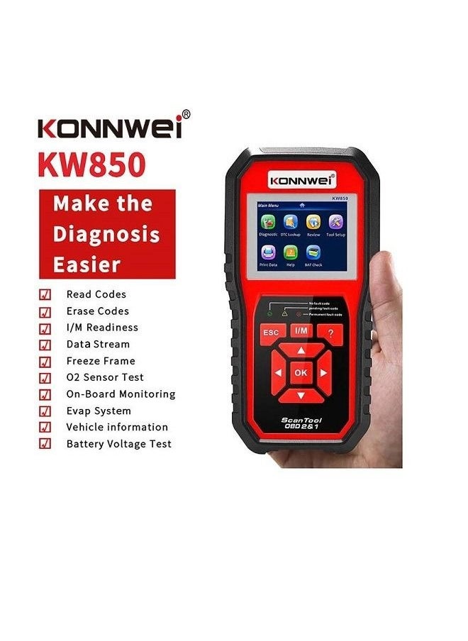 Konnwei - KONNWEI KW850 OBDII Scanner - Professional Auto Code Reader for Diagnosing Check Engine Light in OBDII Cars，Universal Automotive Code Scanner Diagnostic Tool - Image 1