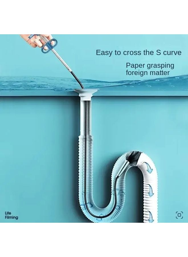 Green 78 74inch Manual Sewer Dredging Tool Steel Belt Grapple Pipe Cleaner Curved Design for Hair Debris Removal - Image 2