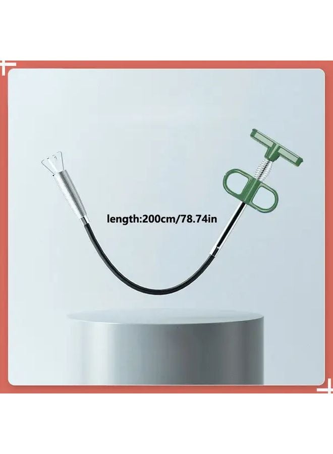 Green 78 74inch Manual Sewer Dredging Tool Steel Belt Grapple Pipe Cleaner Curved Design for Hair Debris Removal - Image 1