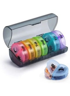 vigor path 7-Day Pill Organizer with Two Compartments Per Day, Ideal for Pills/Vitamins/Fish Oil/Supplements Storage, BPA-Free and Easy to Clean (Black - Colorful) 