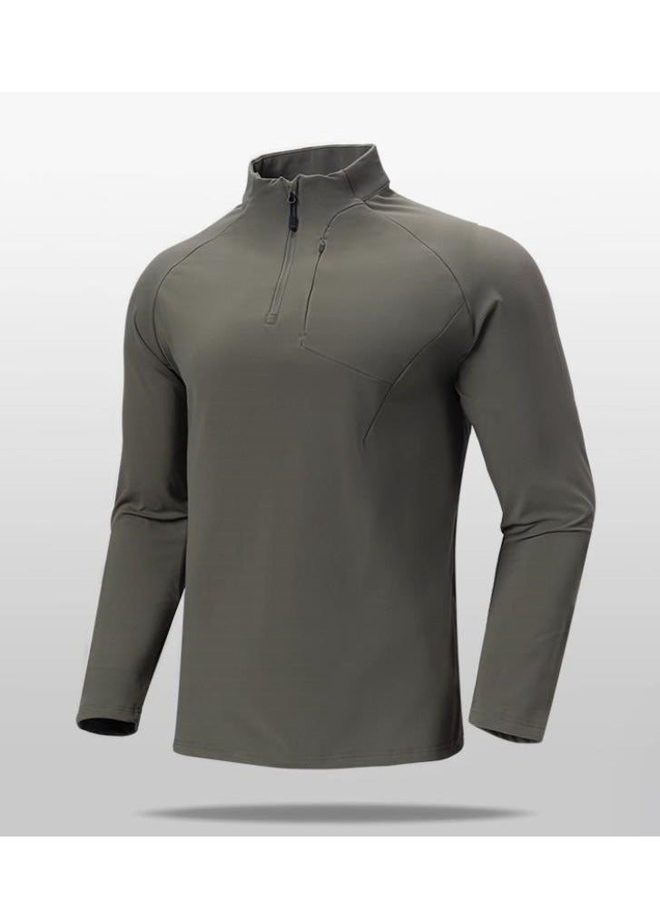 Men's Half Zipper Comfortable Long Sleeve Bottom Shirt Interior - Image 1