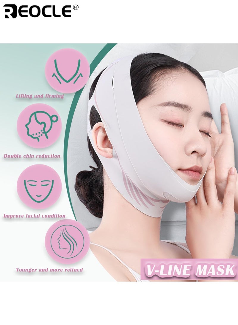 REOCLE Reusable V-Line Face Mask with Soft Comfortable Chin Strap & Adjustable Breathable Face Lifting Band for Nighttime Sleeping Use Ideal for Enhancing Jawline Reducing Double Chin & Daily Facial Care for Women - Image 2
