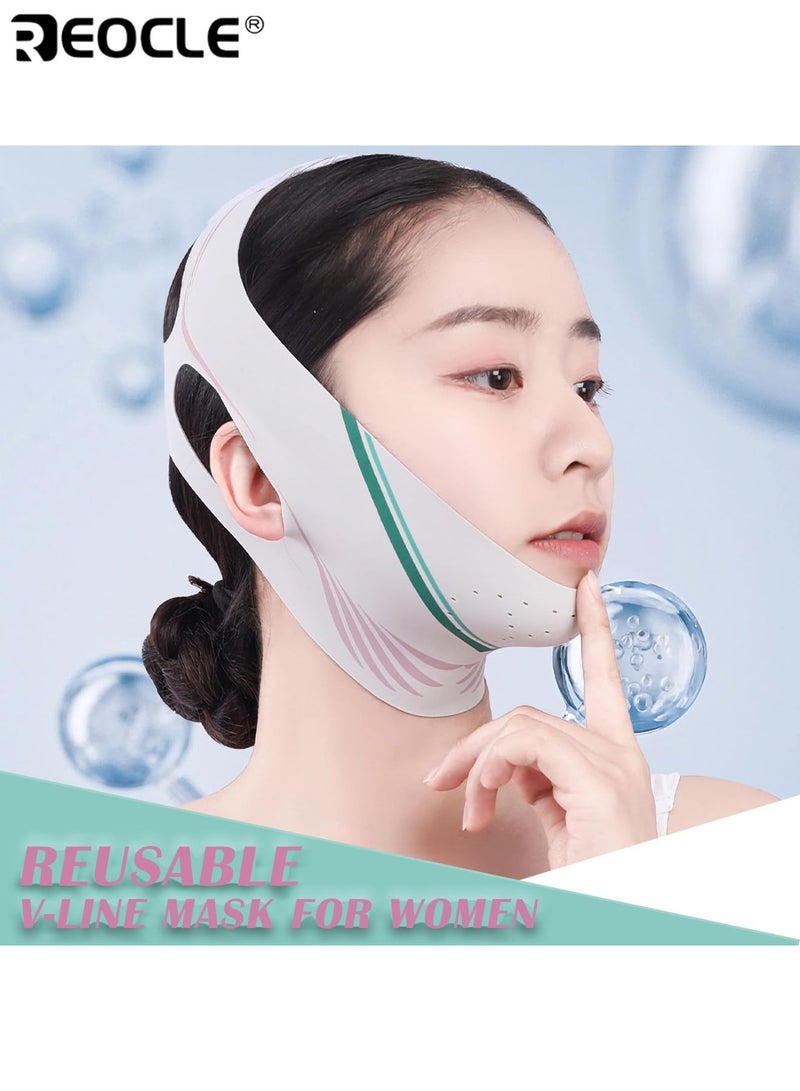 REOCLE Reusable V-Line Face Mask with Soft Comfortable Chin Strap & Adjustable Breathable Face Lifting Band for Nighttime Sleeping Use Ideal for Enhancing Jawline Reducing Double Chin & Daily Facial Care for Women - Image 4