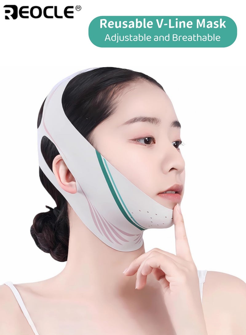 REOCLE Reusable V-Line Face Mask with Soft Comfortable Chin Strap & Adjustable Breathable Face Lifting Band for Nighttime Sleeping Use Ideal for Enhancing Jawline Reducing Double Chin & Daily Facial Care for Women - Image 1