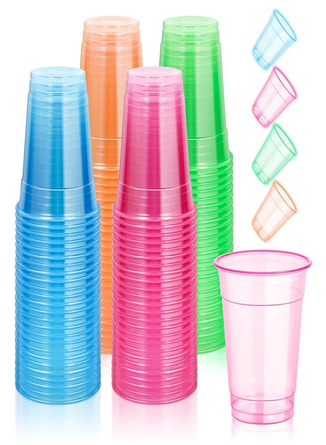 KesaPlan 120 PCS Plastic Neon Cups, 12 OZ Disposable Glow Cups Under UV Black Light for Neon Party Decorations, Colorful Glow in the Dark for Rave Party Christmas Thanksgiving Halloween Holidays - Image 1