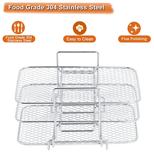 Hoqqf Air Fryer Rack Compatible with Ninja DZ201 DZ401 PowerXL Air Fryer 2Basket Electric Fryer Double Basket Air Fryers Rack 304 Stainless Steel Toast Rack MultiLayer Grill Rack Grill Rack 1 PACK - Image 3