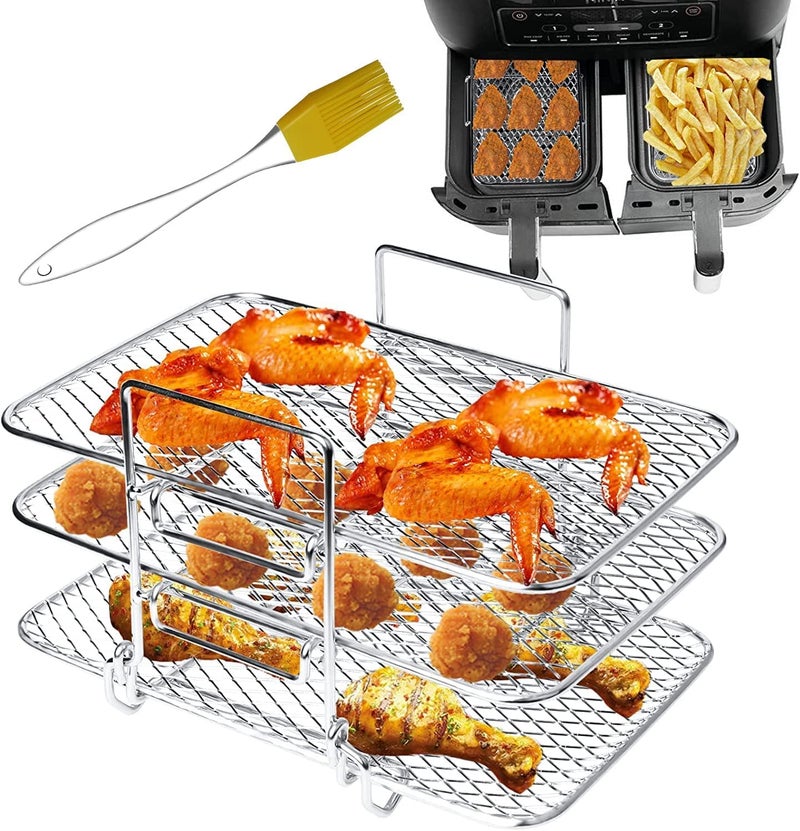 Hoqqf Air Fryer Rack Compatible with Ninja DZ201 DZ401 PowerXL Air Fryer 2Basket Electric Fryer Double Basket Air Fryers Rack 304 Stainless Steel Toast Rack MultiLayer Grill Rack Grill Rack 1 PACK - Image 2