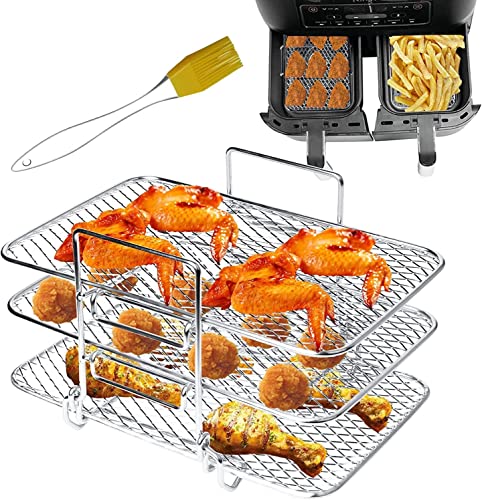 Hoqqf Air Fryer Rack Compatible with Ninja DZ201 DZ401 PowerXL Air Fryer 2Basket Electric Fryer Double Basket Air Fryers Rack 304 Stainless Steel Toast Rack MultiLayer Grill Rack Grill Rack 1 PACK - Image 1